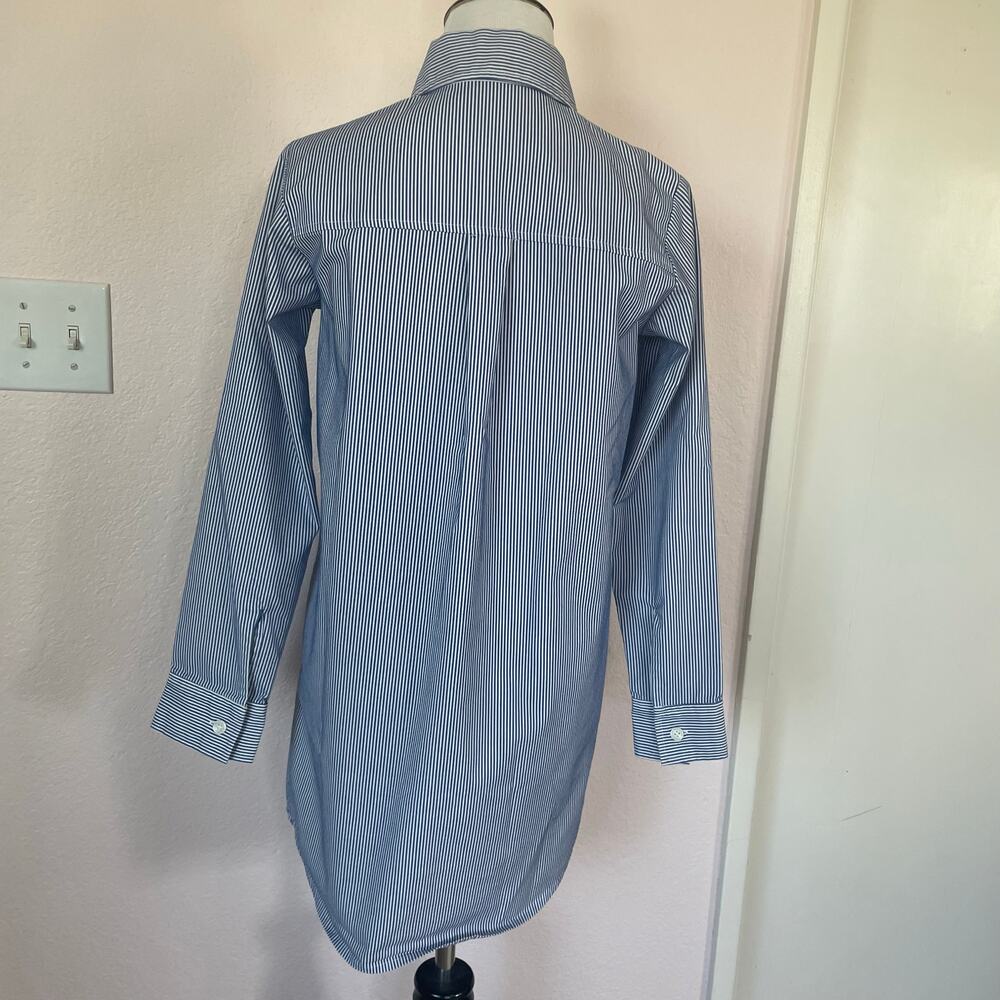 Korean Fashion Blue Pinstripe Shirt Dress Preppy Button Down - Picture 6 of 9